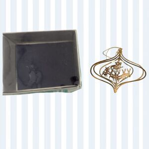 Vintage 1983 Gold Plated Brass Christmas Fantasy Ornament Santa Reindeer Tree